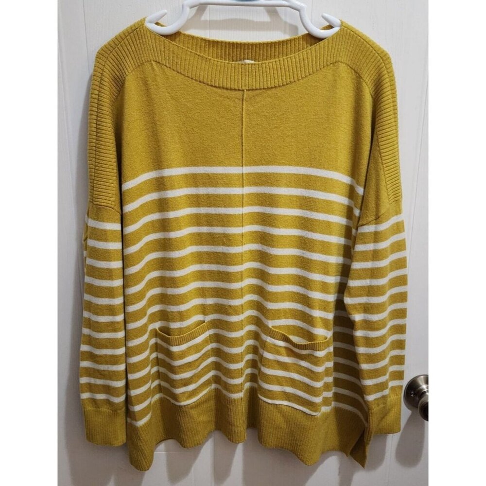 Loft Women's Long Sleeve Boat Neck Pullover Knit Sweater Top Yellow Striped Sz M